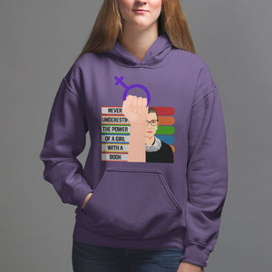 Feminist Hoodie Never Underestimate The Power Of A Girl With A Book RBG TS09 Purple Printyourwear