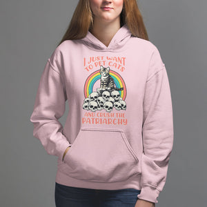 Feminist Hoodie I Just Want To Pet Cats and Crush The Patriarchy TS09 Light Pink Printyourwear