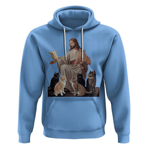 Jesus Hugs Cats Funny Christian Cat Lover Hoodie TS09 Carolina Blue Printyourwear