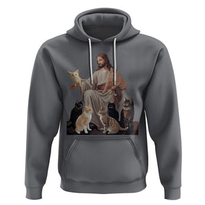 Jesus Hugs Cats Funny Christian Cat Lover Hoodie TS09 Charcoal Printyourwear