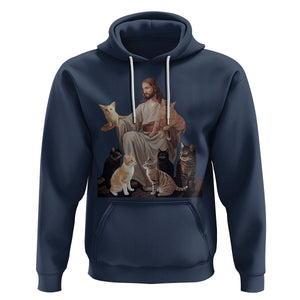 Jesus Hugs Cats Funny Christian Cat Lover Hoodie TS09 Navy Printyourwear