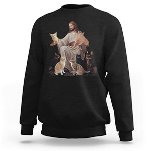 Jesus Hugs Cats Funny Christian Cat Lover Sweatshirt TS09 Black Printyourwear