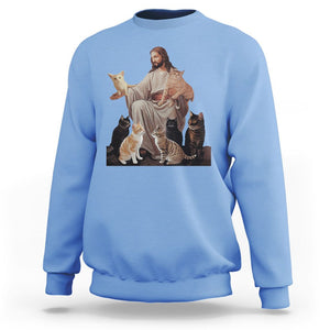 Jesus Hugs Cats Funny Christian Cat Lover Sweatshirt TS09 Carolina Blue Printyourwear