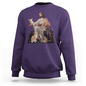 Jesus Hugs Cats Funny Christian Cat Lover Sweatshirt TS09 Purple Printyourwear