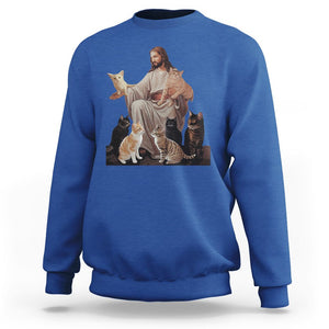 Jesus Hugs Cats Funny Christian Cat Lover Sweatshirt TS09 Royal Blue Printyourwear