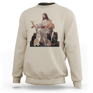 Jesus Hugs Cats Funny Christian Cat Lover Sweatshirt TS09 Sand Printyourwear