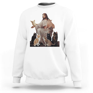 Jesus Hugs Cats Funny Christian Cat Lover Sweatshirt TS09 White Printyourwear