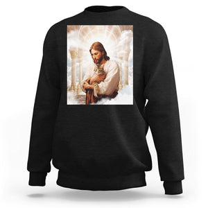 Jesus Hugs Cats Paradise Funny Christian Cat Lover Sweatshirt TS09 Black Printyourwear