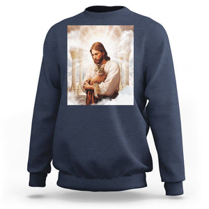 Jesus Hugs Cats Paradise Funny Christian Cat Lover Sweatshirt TS09 Navy Printyourwear