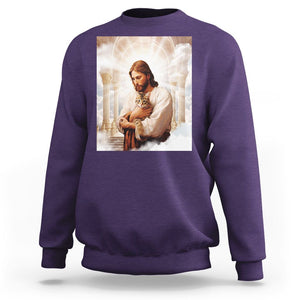 Jesus Hugs Cats Paradise Funny Christian Cat Lover Sweatshirt TS09 Purple Printyourwear