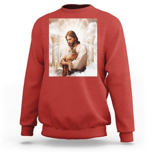 Jesus Hugs Cats Paradise Funny Christian Cat Lover Sweatshirt TS09 Red Printyourwear