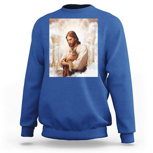 Jesus Hugs Cats Paradise Funny Christian Cat Lover Sweatshirt TS09 Royal Blue Printyourwear