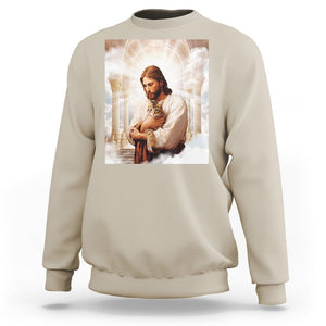 Jesus Hugs Cats Paradise Funny Christian Cat Lover Sweatshirt TS09 Sand Printyourwear