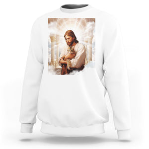 Jesus Hugs Cats Paradise Funny Christian Cat Lover Sweatshirt TS09 White Printyourwear