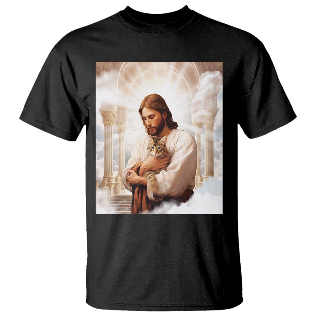 Jesus Hugs Cats Paradise Funny Christian Cat Lover T Shirt TS09 Black Printyourwear