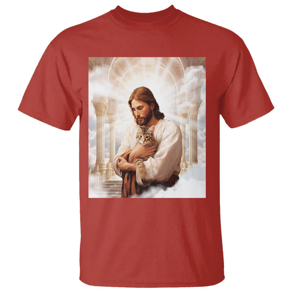 Jesus Hugs Cats Paradise Funny Christian Cat Lover T Shirt TS09 Red Printyourwear