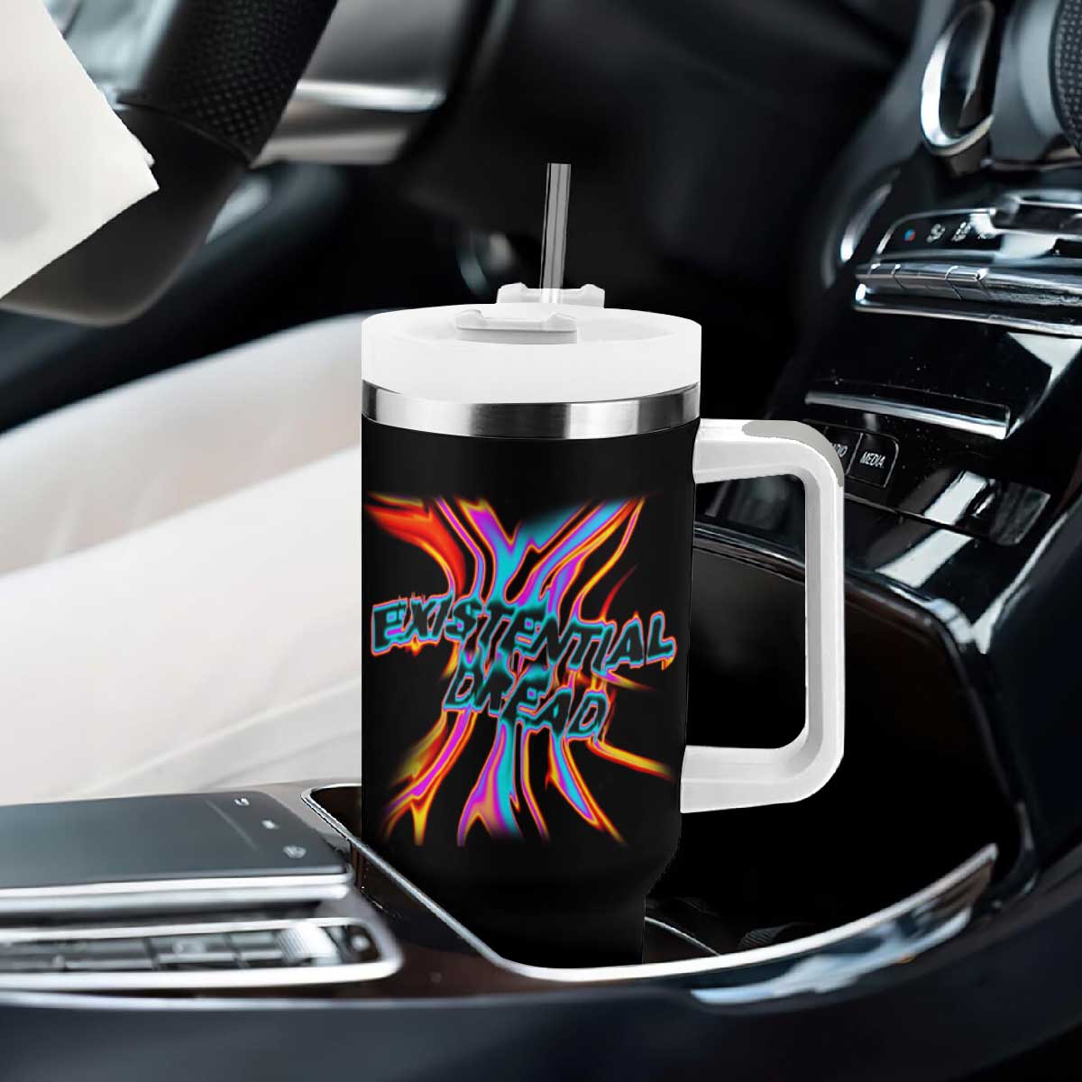 Mental Health Tumbler With Handle Existential Dread Liquid Melting Typography TS09 Print Your Wear