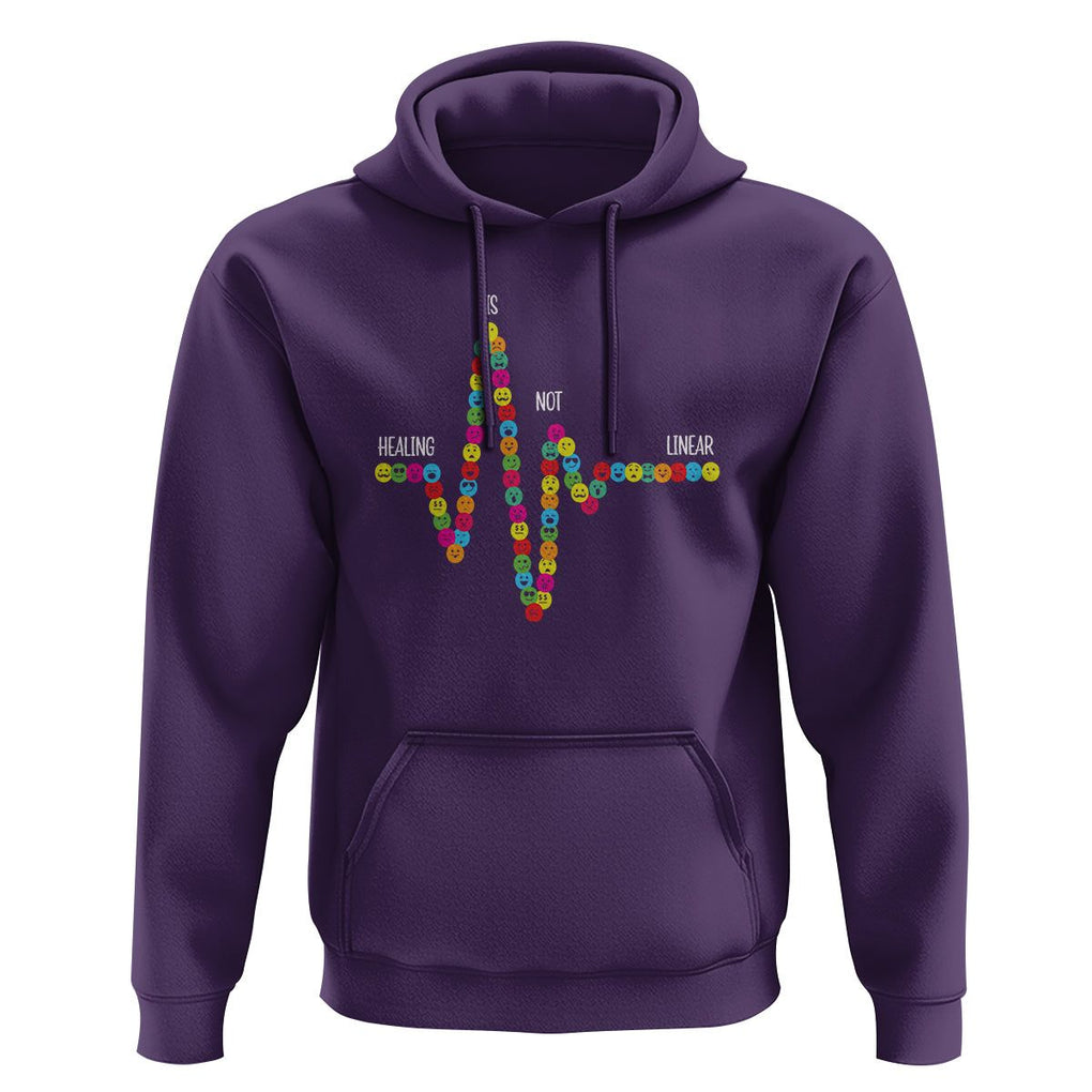 Mental Health Hoodie Healing Is Not Linear Emotion Faces TS09 Purple Printyourwear