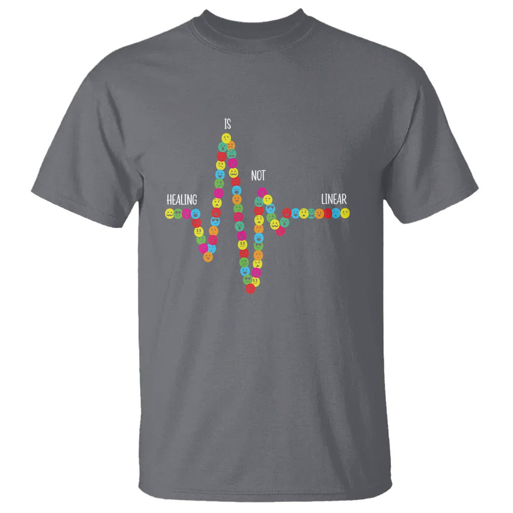 Mental Health T Shirt Healing Is Not Linear Emotion Faces TS09 Charcoal Printyourwear