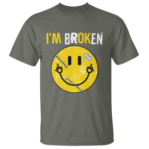 Mental Health T Shirt I'm Broken I'm Ok Invisible Illness Funny Fxxk Emotion Face TS09 Military Green Printyourwear