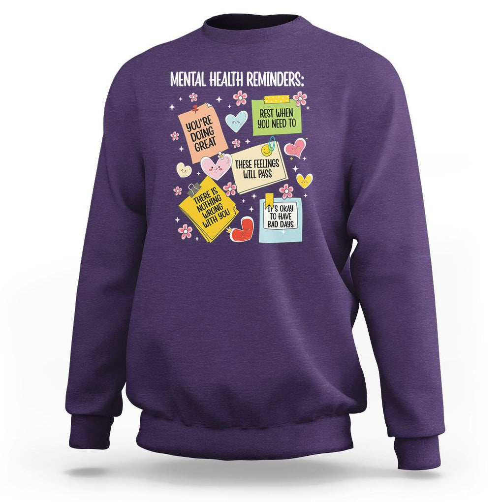 Mental Health Reminders Motivation Sweatshirt TS09 Purple Printyourwear