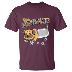 Mental Health Dog Lover T Shirt Antidepressants Dog Puppy Pill TS09 Maroon Printyourwear