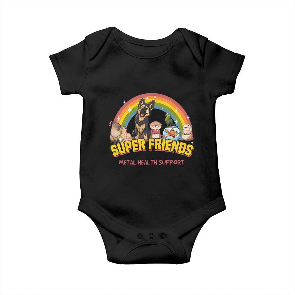 Mental Health Support Baby Onesie Super Friends Cute Animals Dog Cat Capybara Otter TS09 Black Print Your Wear