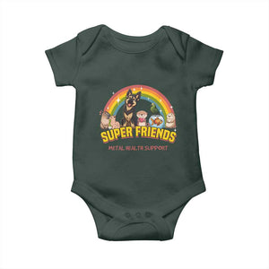 Mental Health Support Baby Onesie Super Friends Cute Animals Dog Cat Capybara Otter TS09 Dark Forest Green Print Your Wear