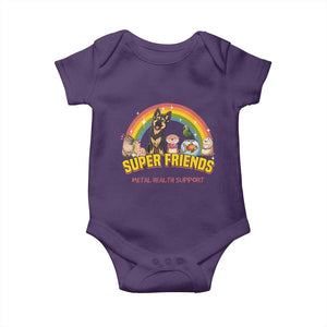 Mental Health Support Baby Onesie Super Friends Cute Animals Dog Cat Capybara Otter TS09 Purple Print Your Wear