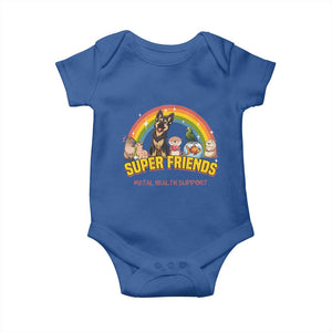 Mental Health Support Baby Onesie Super Friends Cute Animals Dog Cat Capybara Otter TS09 Royal Blue Print Your Wear