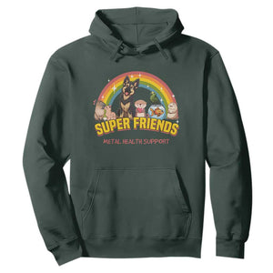 Mental Health Support Hoodie Super Friends Cute Animals Dog Cat Capybara Otter TS09 Dark Forest Green Print Your Wear