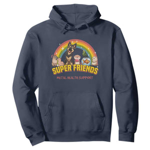 Mental Health Support Hoodie Super Friends Cute Animals Dog Cat Capybara Otter TS09 Navy Print Your Wear