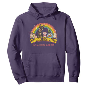 Mental Health Support Hoodie Super Friends Cute Animals Dog Cat Capybara Otter TS09 Purple Print Your Wear