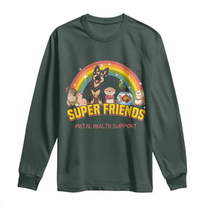 Mental Health Support Long Sleeve Shirt Super Friends Cute Animals Dog Cat Capybara Otter TS09 Dark Forest Green Print Your Wear