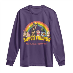 Mental Health Support Long Sleeve Shirt Super Friends Cute Animals Dog Cat Capybara Otter TS09 Purple Print Your Wear