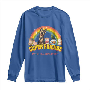 Mental Health Support Long Sleeve Shirt Super Friends Cute Animals Dog Cat Capybara Otter TS09 Royal Blue Print Your Wear