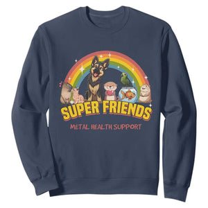 Mental Health Support Sweatshirt Super Friends Cute Animals Dog Cat Capybara Otter TS09 Navy Print Your Wear