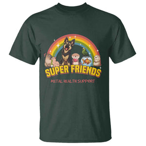 Mental Health Support T Shirt Super Friends Cute Animals Dog Cat Capybara Otter TS09 Dark Forest Green Print Your Wear