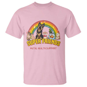 Mental Health Support T Shirt Super Friends Cute Animals Dog Cat Capybara Otter TS09 Light Pink Print Your Wear