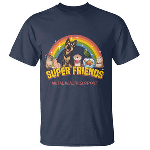 Mental Health Support T Shirt Super Friends Cute Animals Dog Cat Capybara Otter TS09 Navy Print Your Wear