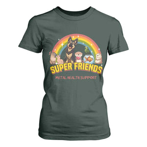 Mental Health Support T Shirt For Women Super Friends Cute Animals Dog Cat Capybara Otter TS09 Dark Forest Green Print Your Wear