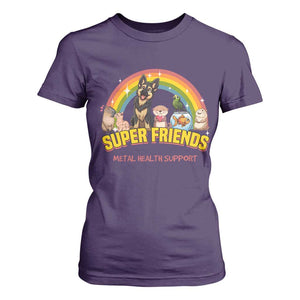 Mental Health Support T Shirt For Women Super Friends Cute Animals Dog Cat Capybara Otter TS09 Purple Print Your Wear