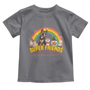 Mental Health Support Toddler T Shirt Super Friends Cute Animals Dog Cat Capybara Otter TS09 Charcoal Print Your Wear