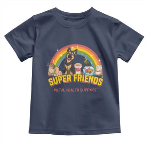 Mental Health Support Toddler T Shirt Super Friends Cute Animals Dog Cat Capybara Otter TS09 Navy Print Your Wear