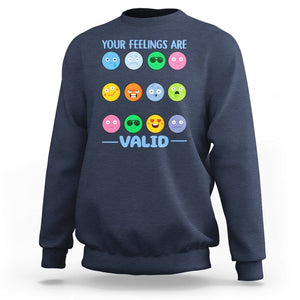 Mental Health Sweatshirt Your Feelings Are Valid Emotion Faces TS09 Navy Printyourwear