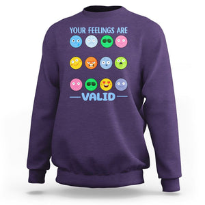Mental Health Sweatshirt Your Feelings Are Valid Emotion Faces TS09 Purple Printyourwear