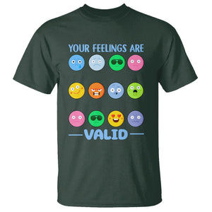 Mental Health T Shirt Your Feelings Are Valid Emotion Faces TS09 Dark Forest Green Printyourwear