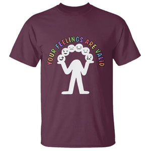 Mental Health T Shirt Your Feelings Are Valid Emotion Faces TS09 Maroon Printyourwear