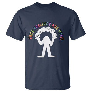 Mental Health T Shirt Your Feelings Are Valid Emotion Faces TS09 Navy Printyourwear