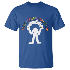 Mental Health T Shirt Your Feelings Are Valid Emotion Faces TS09 Royal Blue Printyourwear